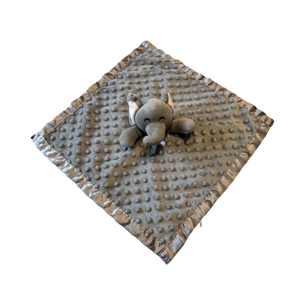 Pro Goleem Elephant Security Blanket Gray Minky Dot Satin Trim Lovey 16x16